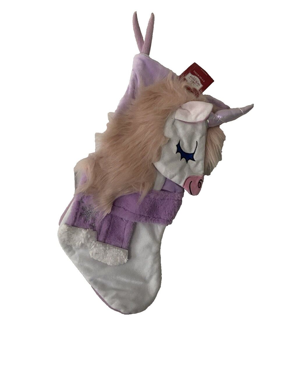 Holiday Time 3D Plush  Unicorn Christmas Stocking  With Tag Pink and Purple